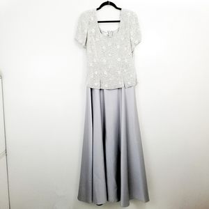 Stenay Vintage Beaded Floral Beaded Sequence Silver Gown Dress 16
